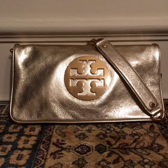 Tory Burch Handbags - Tory Burch Metallic Reva Leather Clutch